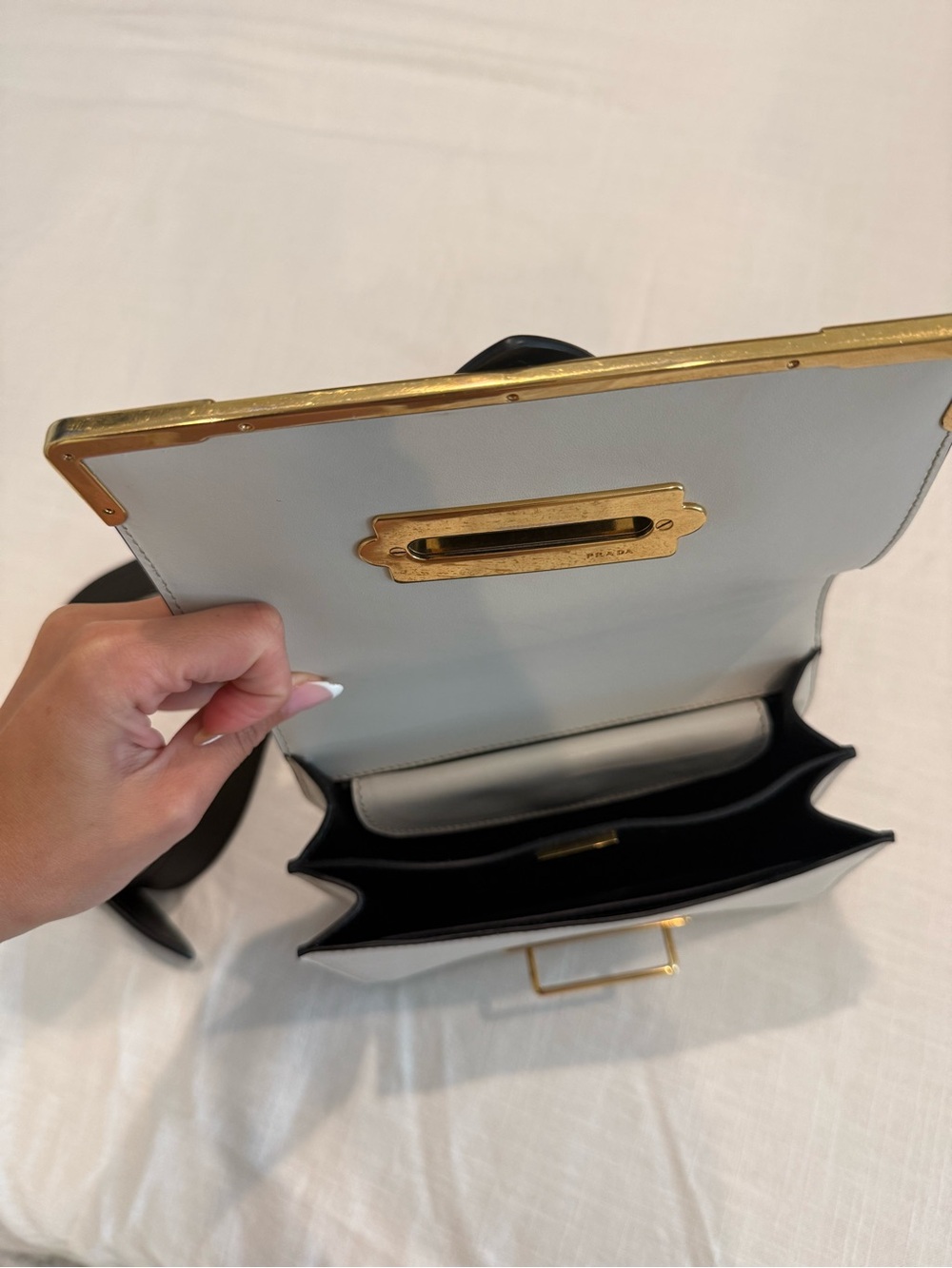 Prada Cahier Black & Cream Leather Crossbody Bag - Picture 6 of 13